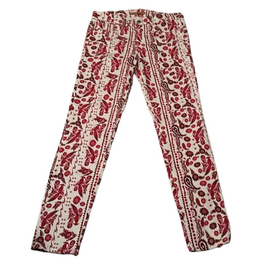 ❤️ Rebecca Minkoff Bleeker Skinny Red & White Paisley Bird Print Jeans Size 28 - Picture 3 of 8
